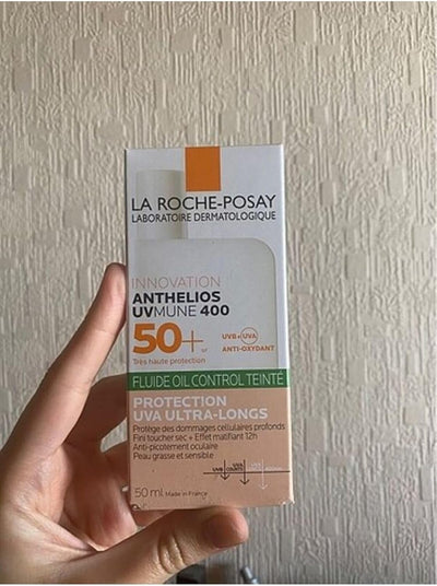 La Roche Posay Anthelios Oil Control Fluid Tinted Facial Sunscreen Cream, 50ml - Non-Greasy Sun Protection for Oily Skin