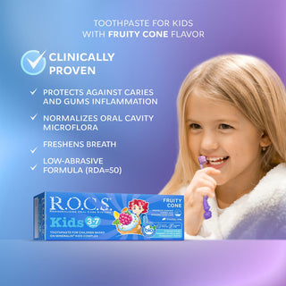 Rocs Kids Children's Toothpaste, Fluoride-Free, SLS-Free, Fruit-Flavored Toothpaste for Kids Aged 3-7 Years