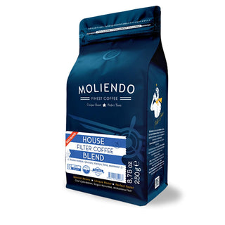 moliendo house blend coffee bag, moliendo ground coffee close-up Moliendo House Blend Filter Coffee - Chocolate, Vanilla, Marmalade Notes | 250g Moliendo House Blend Coffee - Ground Filter Coffee 250g moliendo, house-blend-coffee, ground-coffee, filter-coffee, coffee-lovers, flavored-coffee, coffee-beans, balanced-flavor, mystical-coffee, ai-generated