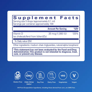 Pure Encapsulations Vitamin D3 Liquid - 22.5 ml | Health Supplement