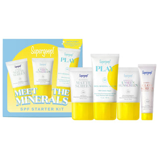 Supergoop! Meet the Minerals SPF Starter Kit: Broad Spectrum Mineral Sunscreen for Sensitive Skin, SPF 30 & 40, Clean & Cruelty-Free, Enhance Radiance & Blur Pores Supergoop! Mineral Sunscreen Set: SPF 30 & 40 for Sensitive Skin mineral sunscreen, sensitive skin sunscreen, SPF 40, SPF 30, broad spectrum sunscreen, cruelty-free sunscreen, clean beauty sunscreen, mattifying sunscreen, pore blurring sunscreen, radiance enhancing sunscreen, sunscreen, mineral SPF, sensitive skin SPF, broad spectrum SPF, face su
