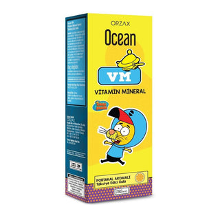 Ocean VM Vitamin Mineral Syrup for Adults and Children - Orange Flavored Dietary Supplement 150ml Ocean VM Vitamin Mineral Syrup - Orange Flavored Multivitamin Vitamin and mineral syrup, Dietary supplement, Multivitamin for adults and children, Orange flavored vitamin supplement, Glucose and fructose-free supplement, Health supplement, Nutritional deficiency support, Immune system support, Energy booster, Health and wellness products