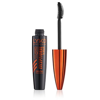 lykd exceptional fan effect curl mascara packaging, brush of lykd exceptional fan effect curl mascara, swatch of lykd exceptional fan effect curl mascara, model showcasing lykd exceptional fan effect curl mascara LYKD Exceptional Fan Effect & Curl Mascara - Long-Lasting Volume & Lift | 100% Black LYKD Exceptional Fan Effect & Curl Mascara - 100% Black lykd, mascara, curling-mascara, volumizing, makeup, beauty, cosmetics, eye-makeup, ai-generated, daily-use