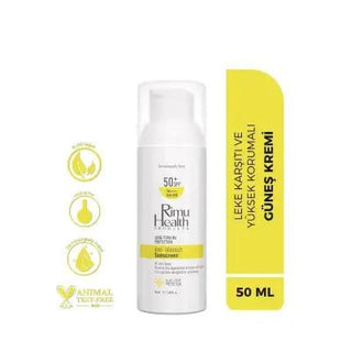 rimu spf50 sunscreen for uneven skin tones, rimu vegan sunscreen product image, user applying rimu spf50 sunscreen, rimu sunscreen with hyaluronic acid and niacinamide Rimu Health Products SPF50 Sunscreen - Anti-Aging & Vegan | 50ml Rimu SPF50 Sunscreen - Anti-Aging & Vegan | 50ml rimu-health-products, spf-sunscreen, vegan-sunscreen, anti-aging, hyaluronic-acid, niacinamide, sensitive-skin, eco-friendly, skincare, ai-generated