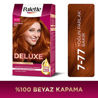 Palette Deluxe Intense Copper Hair Dye 7-77 - Long-Lasting, Nourishing Hair Color Palette Deluxe Intense Copper Hair Dye - Long-Lasting Color hair dye, intense copper hair color, long-lasting hair color, nourishing hair dye, Palette Deluxe hair color, copper hair dye, vibrant hair color, hair care, hair coloring, cosmetic, beauty product, hair treatment