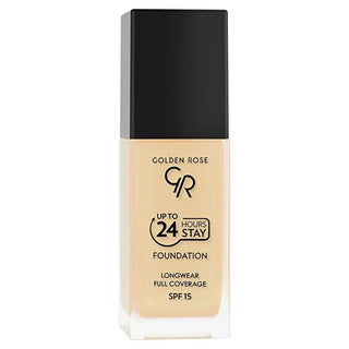 Golden Rose 24 Hours Stay Foundation Makeup - Long-Lasting, High Coverage, SPF 15 - Waterproof & Moisturizing Golden Rose Long-Lasting Foundation - 24 Hour Stay, SPF 15 long-lasting foundation, high coverage foundation, waterproof makeup, SPF 15 foundation, Vitamin E foundation, Avocado Oil foundation, foundation makeup, makeup, cosmetics, beauty products, skincare, moisturizing foundation, semi-matte finish, 24-hour staying power, busy professionals, active individuals, special occasions