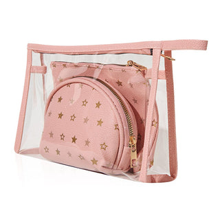 Eklips 3-Piece Handbag Set - PVC Clear Outer Bag with Faux Leather Inner Bags Eklips 3-Piece Handbag Set - Stylish & Organized handbag set, PVC handbag, faux leather bags, clear purse, multi-compartment bag, women's accessories, fashion handbags, organized carry, stylish bags, coordinated bags, PVC material, faux leather, various sizes, handbag organization, fashion accessories, women's handbags