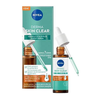 Nivea Derma Skin Clear Acne Treatment Serum - Anti-Acne Skincare for Acne-Prone Skin, Clinically Tested, 1.01 fl oz Nivea Derma Skin Clear Acne Serum - Anti-Acne Skincare acne treatment serum, anti-acne skincare, Nivea Derma Skin Clear, clinically tested skincare, acne prone skin care, skincare for oily skin, acne solution, serum for acne, Pro-Vitamin B5, Niasinamid, Hyaluronic Acid, perfume-free skincare, clinically tested formula