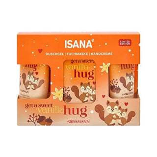 Isana Vanilla Hug Gift Set: Indulge in Vanilla Scented Skincare - Includes Hand Cream, Face Mask & Shower Gel - Complete Self-Care Isana Vanilla Gift Set: Skincare with Vanilla Scent- Hand Cream & More vanilla gift set, skincare set, hand cream set, face mask set, vanilla shower gel, vanilla scented gifts, self care gift, isana vanilla hug, vanilla hand cream, vanilla face mask, cosmetic gift set, vanilla scented, hand cream, face mask, shower gel, tonka bean extract, moisturizing, hydrating, revitalizing, 