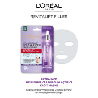 Loreal Paris Revitalift: Hyaluronic Acid Serum Mask - Intense Hydration & Fine Line Reduction - Plumping & Anti-Aging Face Treatment Loreal Hyaluronic Acid Mask: Hydrate & Reduce Fine Lines hyaluronic acid mask, serum mask, anti-aging mask, hydrating face mask, plumping face mask, fine line reduction, Loreal Revitalift, sheet mask for dry skin, skin hydration treatment, facial serum mask, hyaluronic acid, intense hydration, dry skin, dehydrated skin, at-home facial treatment, skin elasticity, skin radiance,