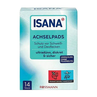 Isana Ultra Thin Underarm Pads 14-Count: Discreet Sweat Stain Protection, Absorbent, Comfortable - Keep Clothes Fresh & Dry! Isana Underarm Pads: Ultra Thin Sweat & Odor Protection underarm pads, sweat pads, armpit pads, sweat stain protection, Isana underarm pads, discreet sweat pads, ultra thin underarm pads, absorbent underarm pads, sweat, stain, protection, clothing protection, personal care, hygiene, confidence, freshness, ultra-thin, absorbent, germany, comfort, women's health, men's health, all day p