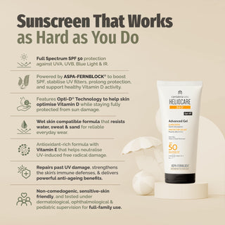 Heliocare Advanced Gel SPF 50 Sunscreen - Natural, Antioxidant, Non-Greasy Face Protection for All Skin Types