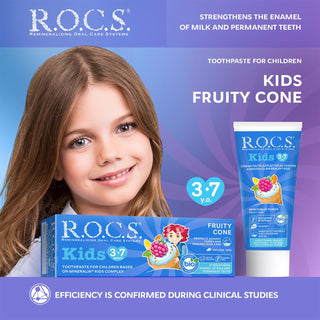 Rocs Kids Children's Toothpaste, Fluoride-Free, SLS-Free, Fruit-Flavored Toothpaste for Kids Aged 3-7 Years
