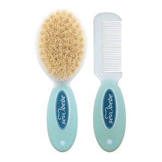 Sevi Bebe Natural Brush and Comb Set - Blue | Baby Care Essentials