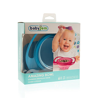 Babyjem Non-Spill Baby Plate Blue - 360° Rotatable Design | BPA-Free