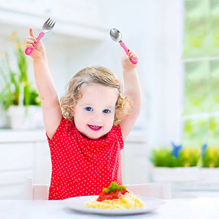 Babyjem Stainless Steel Fork & Spoon Set - Salmon | Kid-Friendly Design