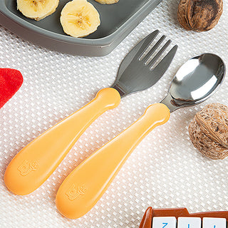 Babyjem Stainless Steel Fork & Spoon Set - Salmon | Kid-Friendly Design
