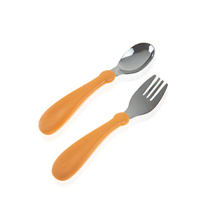 Babyjem Stainless Steel Fork & Spoon Set - Salmon | Kid-Friendly Design