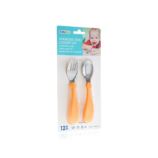 Babyjem Stainless Steel Fork & Spoon Set - Salmon | Kid-Friendly Design