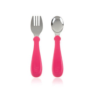 Babyjem Stainless Steel Fork Spoon Set - Pink | Kid-Friendly Design
