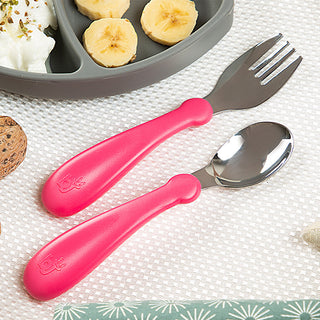 Babyjem Stainless Steel Fork Spoon Set - Pink | Kid-Friendly Design