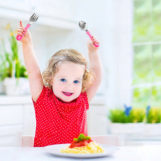 Babyjem Stainless Steel Fork Spoon Set - Pink | Kid-Friendly Design