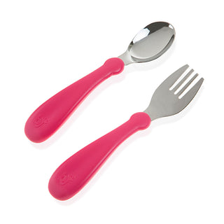 Babyjem Stainless Steel Fork Spoon Set - Pink | Kid-Friendly Design