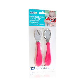 Babyjem Stainless Steel Fork Spoon Set - Pink | Kid-Friendly Design