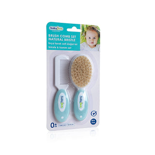 Babyjem Natural Bristle Brush & Comb Set - Blue | Soft & Gentle Care