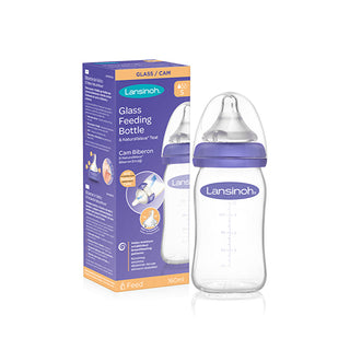 Lansinoh Glass Feeding Bottle 160ml + NaturalWave Bottle Teat Slow Flow
