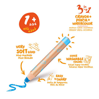 Carioca Jumbo Baby Color Pencils 3 in 1 - 6 Pack | Ages 1+