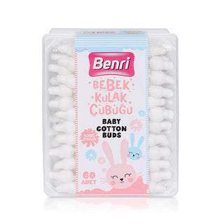 Benri Baby Cotton Swabs 60 Count - Safe and Gentle Cleaning