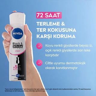 Nivea Women's Spray Deodorant Black & White Clear 150ml - 72 Hour Protection | Anti-Perspirant