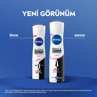 Nivea Women's Spray Deodorant Black & White Clear 150ml - 72 Hour Protection | Anti-Perspirant