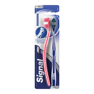 Signal Ergonomic Toothbrush Medium 1+1 - Effective Cleaning | Soft Bristles
