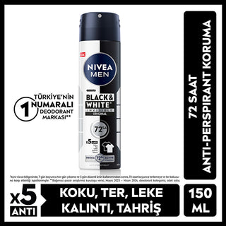 Nivea Men Black & White Invisible Deodorant 150ml - 72 Hour Protection | Anti-Perspirant
