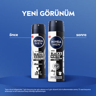 Nivea Men Black & White Invisible Deodorant 150ml - 72 Hour Protection | Anti-Perspirant