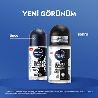 Nivea Men Roll-On Deodorant Black & White Invisible 50ml | Anti-Stain