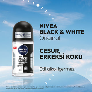 Nivea Men Roll-On Deodorant Black & White Invisible 50ml | Anti-Stain