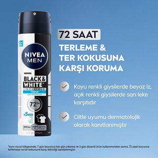 Nivea Men Black & White Invisible Fresh Deodorant 5oz - Anti-Stain Formula | 72 Hour Protection