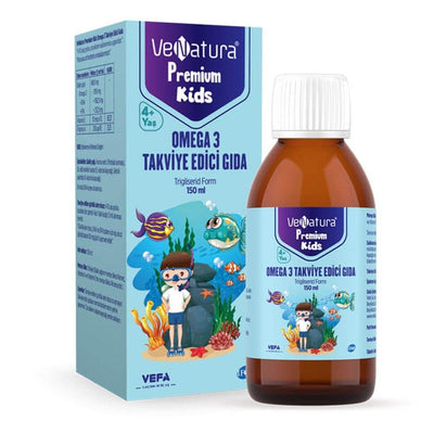 VeNatura Premium Kids Omega 3 - Liquid Omega-3 Supplement for Children with EPA & DHA, Orange Flavor, 5.07 fl oz