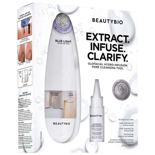 GLOfacial Hydro-Infusion Pore Cleansing Tool: Deep Pore Cleanser, Blackhead Remover, Blue LED Therapy for Clear, Plump Skin - At-Home Facial Treatment GLOfacial Pore Cleansing Tool: Blackhead Remover & Blue LED Therapy Pore Cleansing Tool, Blackhead Remover, Hydro-Infusion Pore Cleanser, Salicylic Acid Pore Treatment, Hyaluronic Acid Skin Plumping, Blue LED Skin Therapy, GLOfacial Tool, Deep Pore Cleansing, Facial Cleansing Device, At-Home Facial Treatment, pore cleanser, blackhead removal, salicylic acid, 