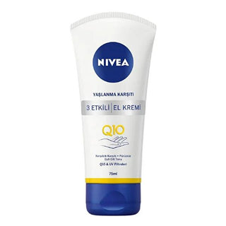 Nivea Q10 Anti-Aging Hand Cream - Firm, Elastic Skin, 2.54 fl oz Nivea Q10 Hand Cream for Anti-Aging - 2.54 fl oz anti-aging hand cream, Q10 hand cream, Nivea El Kremi, age-defying skincare, hand moisturizer, skincare, anti-aging skincare products, hand care, firm skin, elastic skin, youthful hands, Nivea, cosmetic, beauty product, personal care