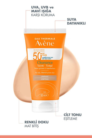 Avene Cleanance SPF 50+ Colored Sunscreen for Oily & Acne-Prone Skin - Non-Greasy, Tinted Protection
