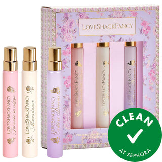 LoveShackFancy Perfume Library Travel Spray Gift Set - Luxury Fragrance Trio with Clean Beauty Perfumes LoveShackFancy Perfume Gift Set - Luxury Travel Spray Trio Perfume Gift Set, Travel Spray Perfume, Luxury Fragrance, Clean Beauty Perfume, Eau de Parfum Gift Set, Fragrance Trio, LoveShackFancy, Forever in Love, Moondance, Endless Dreams, Travel Perfume, Gift for Her, Women's Fragrance, Clean at Sephora, Perfume Collection
