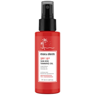 Maruderm Sun Kiss Tanning Oil SPF 15+ - Achieve a Radiant Tan While Protecting & Moisturizing Your Skin Maruderm SPF 15+ Tanning Oil: Sun-Kissed Glow, Protected Skin tanning oil, SPF 15 tanning oil, sun kiss tanning oil, bronzing oil, carrot oil tan, coconut oil tanning, sun protection tanning, tanning oil for sensitive skin, tan oil, sun tan, tanning lotion, sunblock, sunscreen, SPF, carrot extract, coconut oil, avocado oil, moisturizing, hydrating, sun protection, summer, beach, vacation, sun-sensitive sk