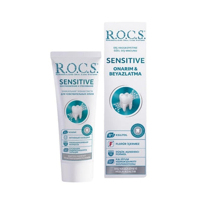 ROCS Sensitive Repair & Whitening Toothpaste for Sensitive Teeth, 2.54 fl oz - Gentle, Non-Abrasive, Fluoride-Free