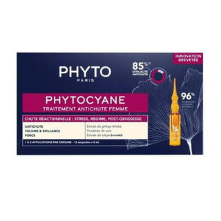 phyto phytocyane hair loss treatment ampoules, phyto phytocyane packaging, application of phytocyane treatment Phyto Phytocyane Hair Loss Treatment - 5ml x 12 Ampoules Phyto Phytocyane Hair Loss Treatment for Women phyto, hair-loss-treatment, womens-health, hair-care, ampoules, natural-ingredients, ginkgo-biloba, silk-proteins, ai-generated, tulip-extract