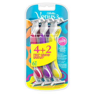 Gillette Venus: Smooth & Sensitive Disposable Women's Razor - 3 Blade, Close Shave, Skin Protection + Easy-Grip Handle (4+2 Pack) Gillette Venus Disposable Razor: Smooth Shave, Sensitive Skin disposable razor, women's razor, ladies razor, shaving razor, razor for sensitive skin, 3 blade razor, venus razor, gillette venus, disposable razors for women, comfortable shave razor, razor, shaving, hair removal, personal care, beauty, women's shaving, ladies shaving, sensitive skin, irritation-free, smooth shave, q