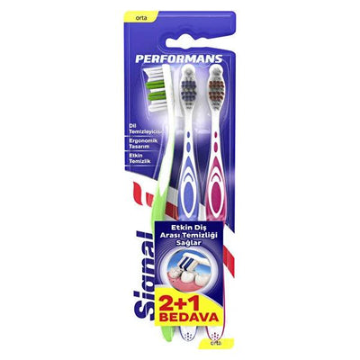 Signal Toothbrush Performance 2+1 - Deep Cleaning Manual Toothbrush with Tongue Cleaner